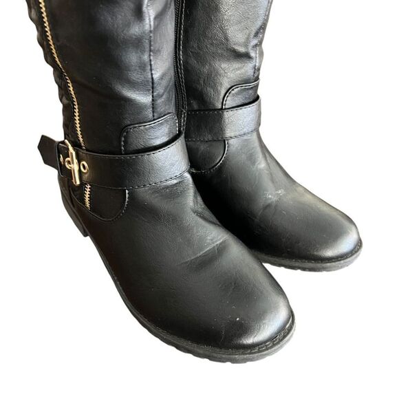 Cambridge Select Women's Riding Boots Black Block Heels Mid Calf Buckle Zip 7.5 - Picture 6 of 8